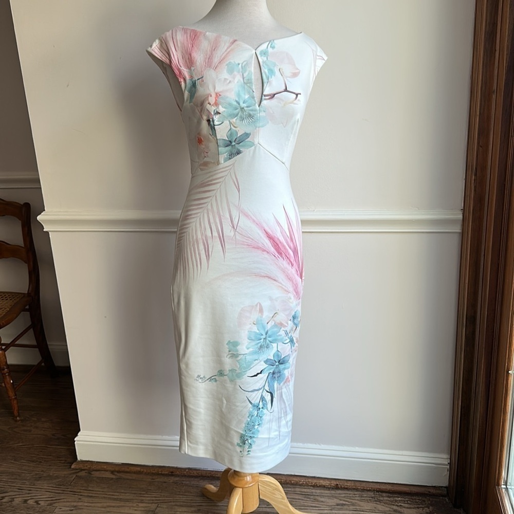 Ted Baker Serendipity Floral Print Sheath Dress Elegant Sleeveless Dress Size 1 - Picture 3 of 11